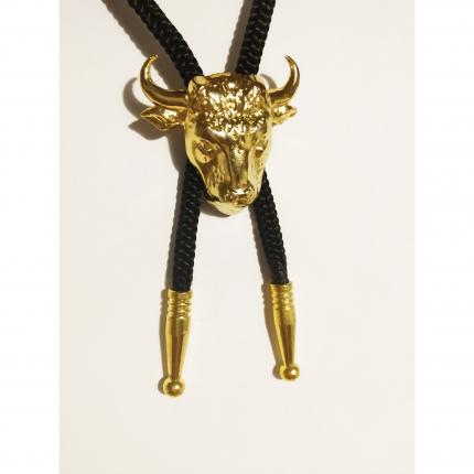 bolo tie tête de taureau doré