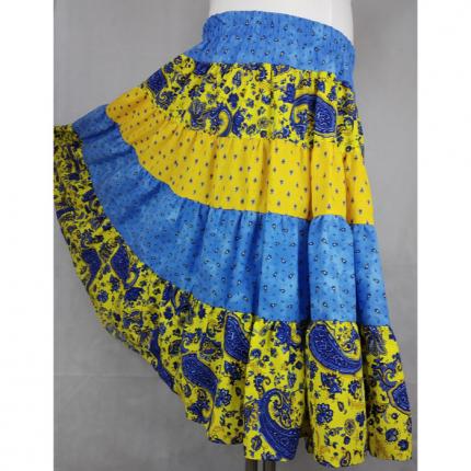 Jupe provençale femme jaune/bleu fleurs 5 volants