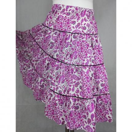 Jupe provençale femme fleurs rose 4 volants