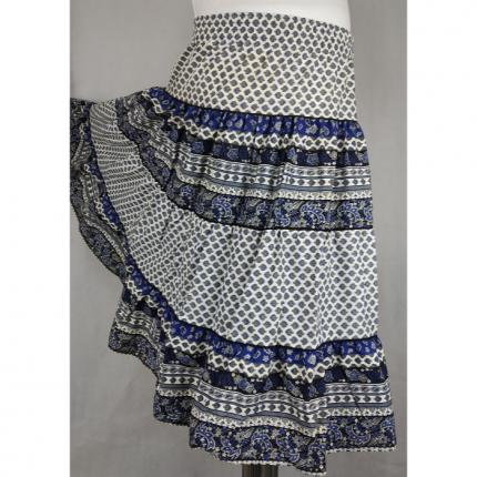 Jupe provençale femme bleu/blanc/gris debize 4 volants