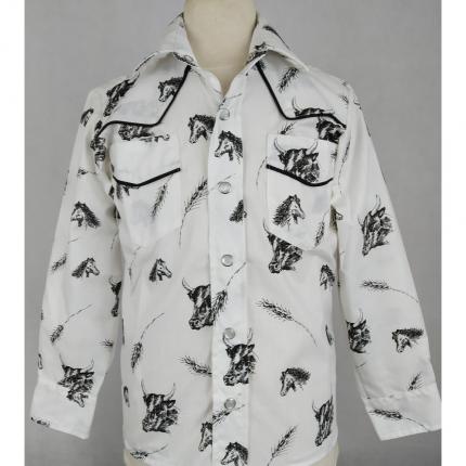 Chemise enfant empiècement taureau et cheval blanc