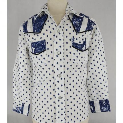 Chemise enfant fleurs blanche et bleu empiècement