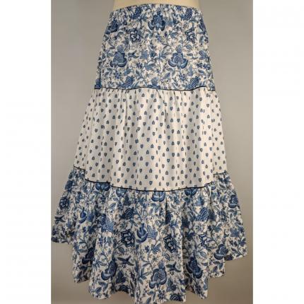 Jupe provençale femme  blue/blanc 3 volants